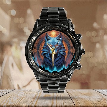 Discover Alpha Galactic Mystical Wolf Calendar Steel Band Watch