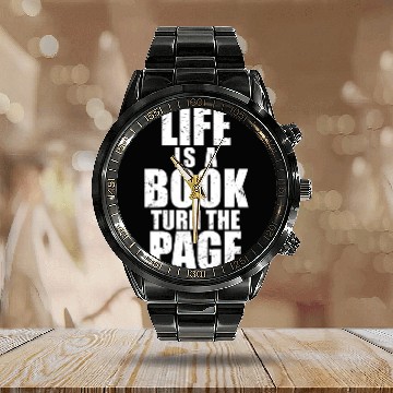 Discover Life Is A Book Turn The Page Distressed Calendar Steel Band Watch