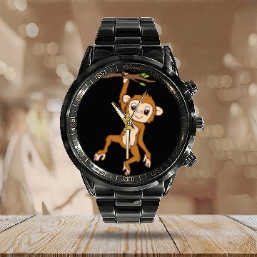 Discover Monkey Hanging On Branch Ape Monkey Calendar Steel Band Watch