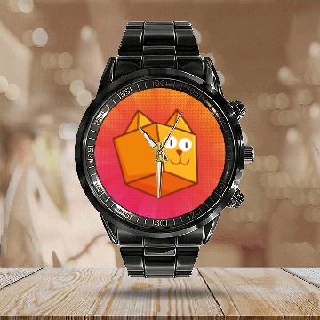 Discover Cute Square Orange Cat Calendar Steel Band Watch