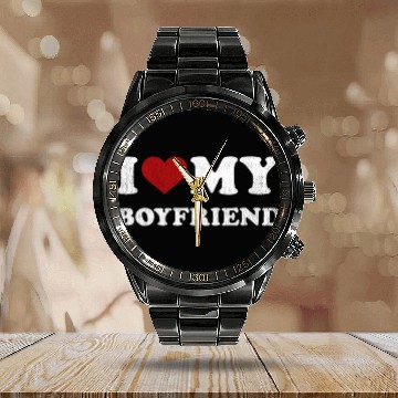 Discover Distressed I Love My Boyfriend Calendar Steel Band Watch Funny I