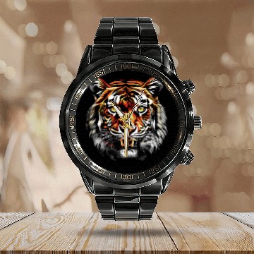 Discover Tiger and tribal pattern Calendar Steel Band Watch