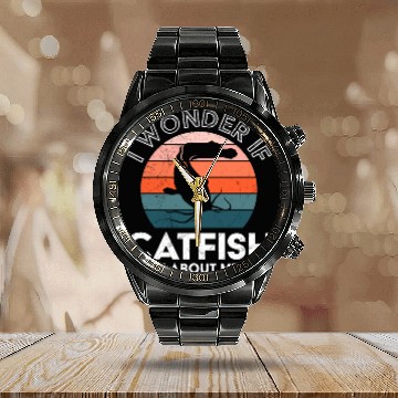 Discover Fish Hunt Wonder if Catfish think about me Fishing Calendar Steel Band Watch
