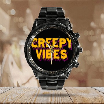Discover Creepy Vibes Calendar Steel Band Watch - Spooky Graphic Calendar Steel Band Watch