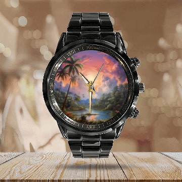 Discover Paradise Scene - Magic Realism Calendar Steel Band Watch