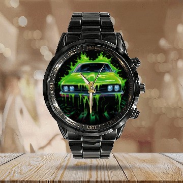 Discover Retro Auto 80s Style With A Green Glibber Calendar Steel Band Watch