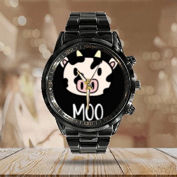 Discover Cute Cow Moo Kawaii Farm Animal Farmer Calendar Steel Band Watch