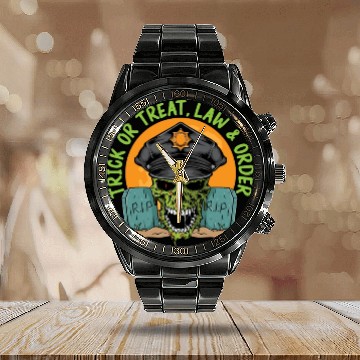 Discover Trick or Treat, Law & Order Policeman Halloween Calendar Steel Band Watch