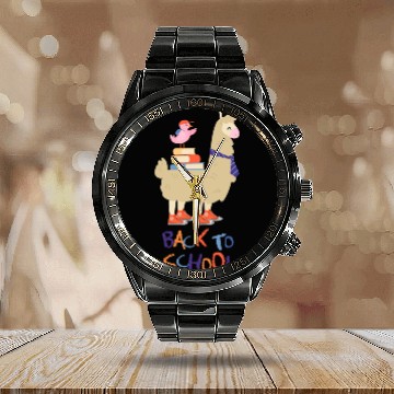 Discover Cute Bird And Playful Lama Back To School Calendar Steel Band Watch