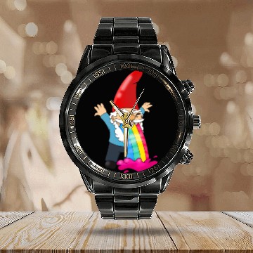Discover Gnome Vomiting Throwing Up Rainbow Funny Calendar Steel Band Watch