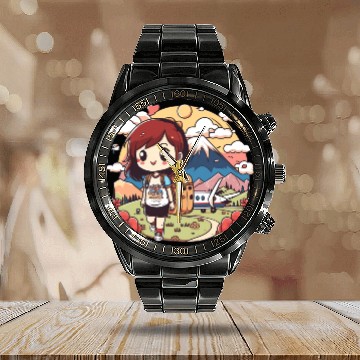 Discover Exploring The World With My Cute Travel Buddy Calendar Steel Band Watch