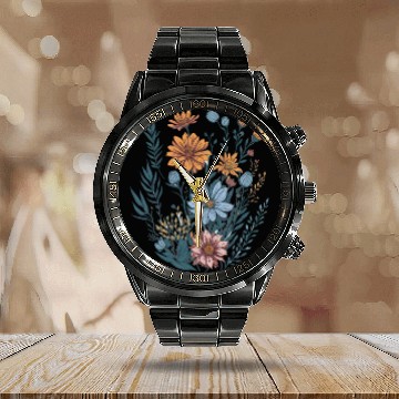 Discover Nature Aesthetic Wild Flower Botanical Calendar Steel Band Watch