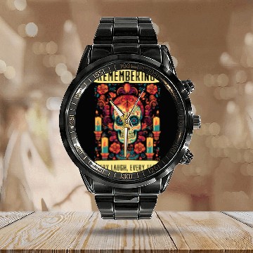 Discover Dia De Los Muertos Sugar Skull Mexican Holiday Calendar Steel Band Watch
