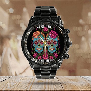 Discover Dia De Los Muertos Sugar Skull Mexican Holiday Calendar Steel Band Watch