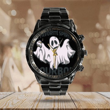 Discover My Favorite Spirit Is Bourbon Halloween Ghost Calendar Steel Band Watch