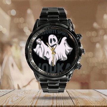 Discover My Favorite Spirit Is Vodka Halloween Vodka Ghost Calendar Steel Band Watch