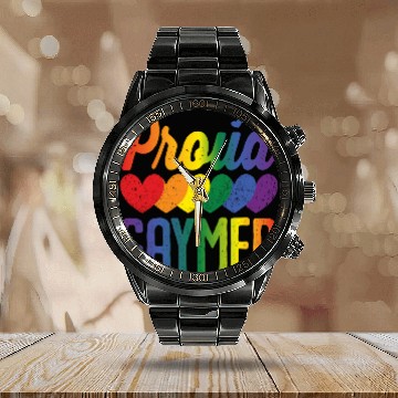 Discover Proud Gaymer Gay Pride Lesbian Rainbow Flag Calendar Steel Band Watch