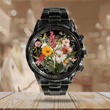 Discover Wild Flowers Botanical Flower Nature Colorfull Calendar Steel Band Watch