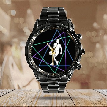 Discover Geometric Basketball Dribble Calendar Steel Band Watch
