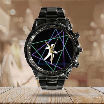 Discover Geometric Fencing Duel Calendar Steel Band Watch