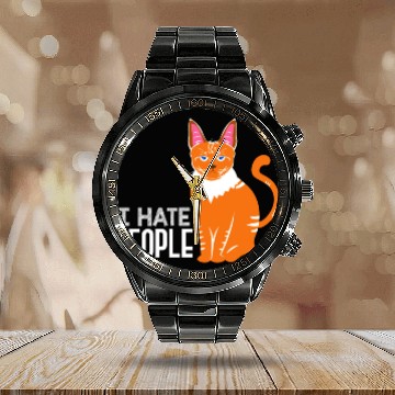 Discover I Hate People Cat Lover Kitten Cats Funny Calendar Steel Band Watch