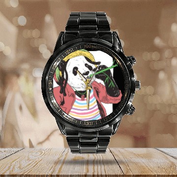 Discover Reggae Panda Panda Bear Ailuropoda Melanoleuca Calendar Steel Band Watch