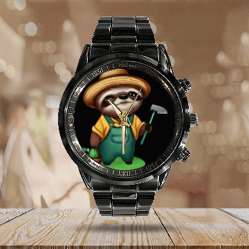 Discover Cozy gardener sloth Calendar Steel Band Watch