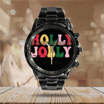 Discover Holly Jolly Teacher Retro Groovy Christmas Gift Calendar Steel Band Watch