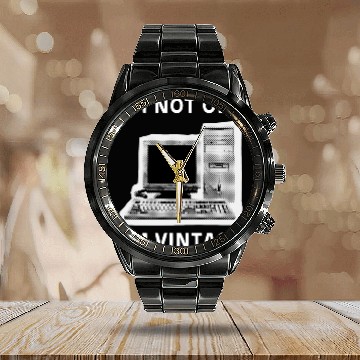 Discover I'm Not Old. I'm Vintage Computer Dot Halftone Calendar Steel Band Watch