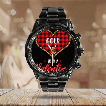 Discover Golf is My Valentine Leopard Buffalo Plaid Heart P Calendar Steel Band Watch