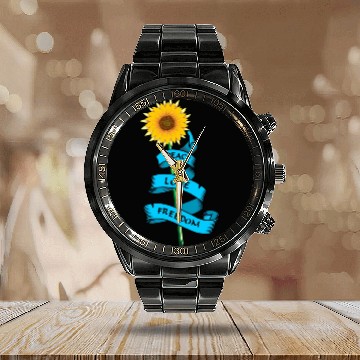 Discover Sunflower Peace love freedom Calendar Steel Band Watch