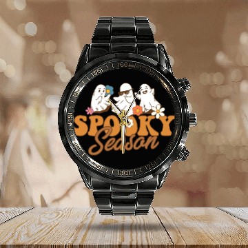 Discover Halloween Spooky Season Boo Ghost Let's Go Ghouls Calendar Steel Band Watch