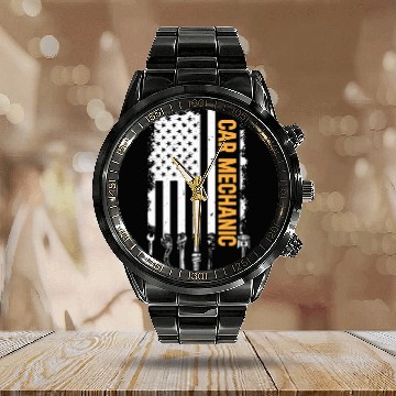 Discover Car Mechanic US Flag Auto Mechanic Calendar Steel Band Watch