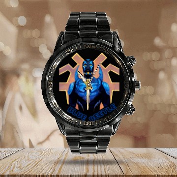 Discover Blue Beetle Calendar Steel Band Watch