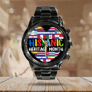 Discover Hispanic Heritage Month All Countries Flags Heart Calendar Steel Band Watch