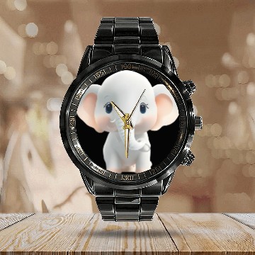 Discover Charming Baby Elephant Innocent Wildlife Beauty Calendar Steel Band Watch