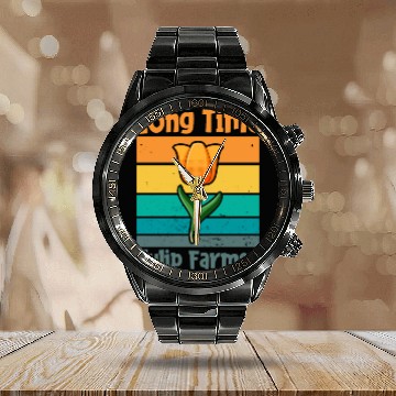 Discover Tulip Gardening Farmer Calendar Steel Band Watch