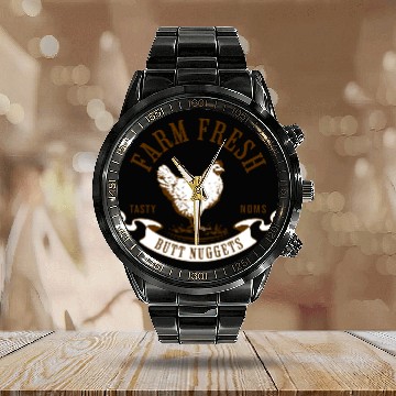 Discover Chicken Lover Farm Fresh Butt Nuggets Funny Farmer Calendar Steel Band Watch