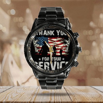 Discover Thank You For Your Service US Flag Veterans Day Calendar Steel Band Watch