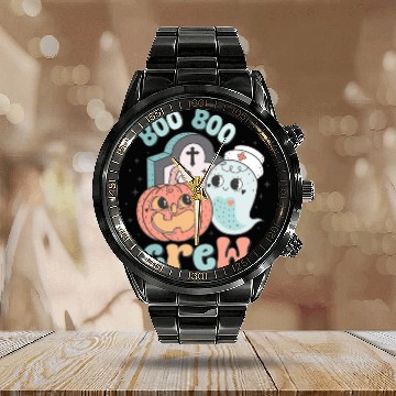 Discover Boo Boo Crew Nurse Funny Ghost Women Halloween Calendar Steel Band Watch
