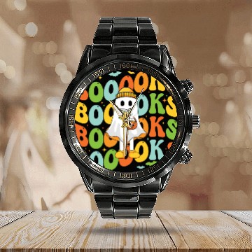 Discover Booooks Cute Ghost Reading A Book Funny Book Lover Calendar Steel Band Watch