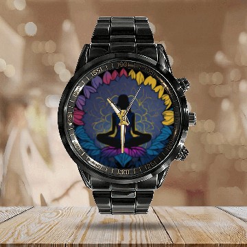 Discover Serene Lotus Meditation Calendar Steel Band Watch