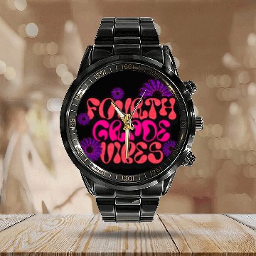 Discover Fourth Grade Vibes for School Guys Neon Colors Flo Calendar Steel Band Watch