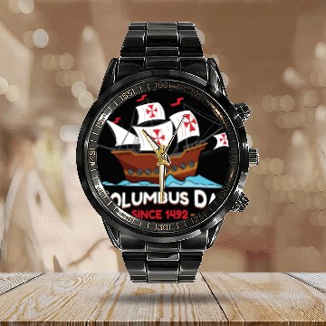 Discover Columbus Day Since 1492 Calendar Steel Band Watch