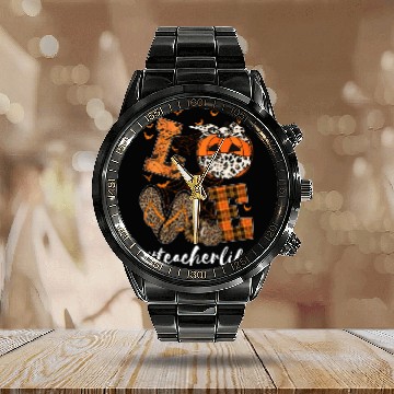 Discover Love Teacher Life Teaching Lovers Halloween Calendar Steel Band Watch
