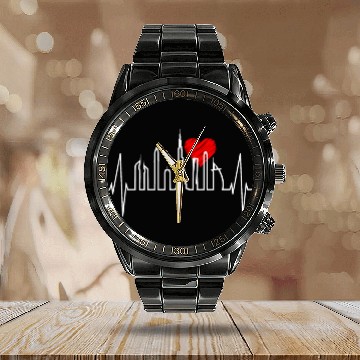 Discover Dubai Skyline Heartbeat Burj Khalifa Silhouette Calendar Steel Band Watch