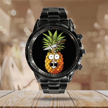 Discover Funny Shocked Pineapple Calendar Steel Band Watch