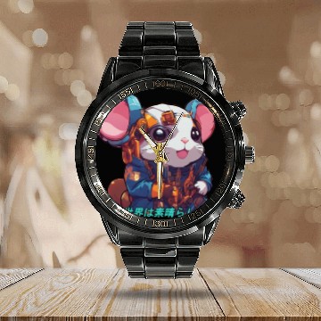 Discover R3d DataHam // Cyberpunk Hamster Calendar Steel Band Watch