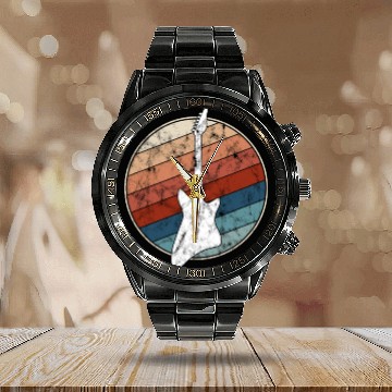 Discover Electric Guitar in Retro Style Calendar Steel Band Watch