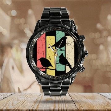 Discover Birds Art Budgie Heron Sparrow Robin Hummingbird Calendar Steel Band Watch